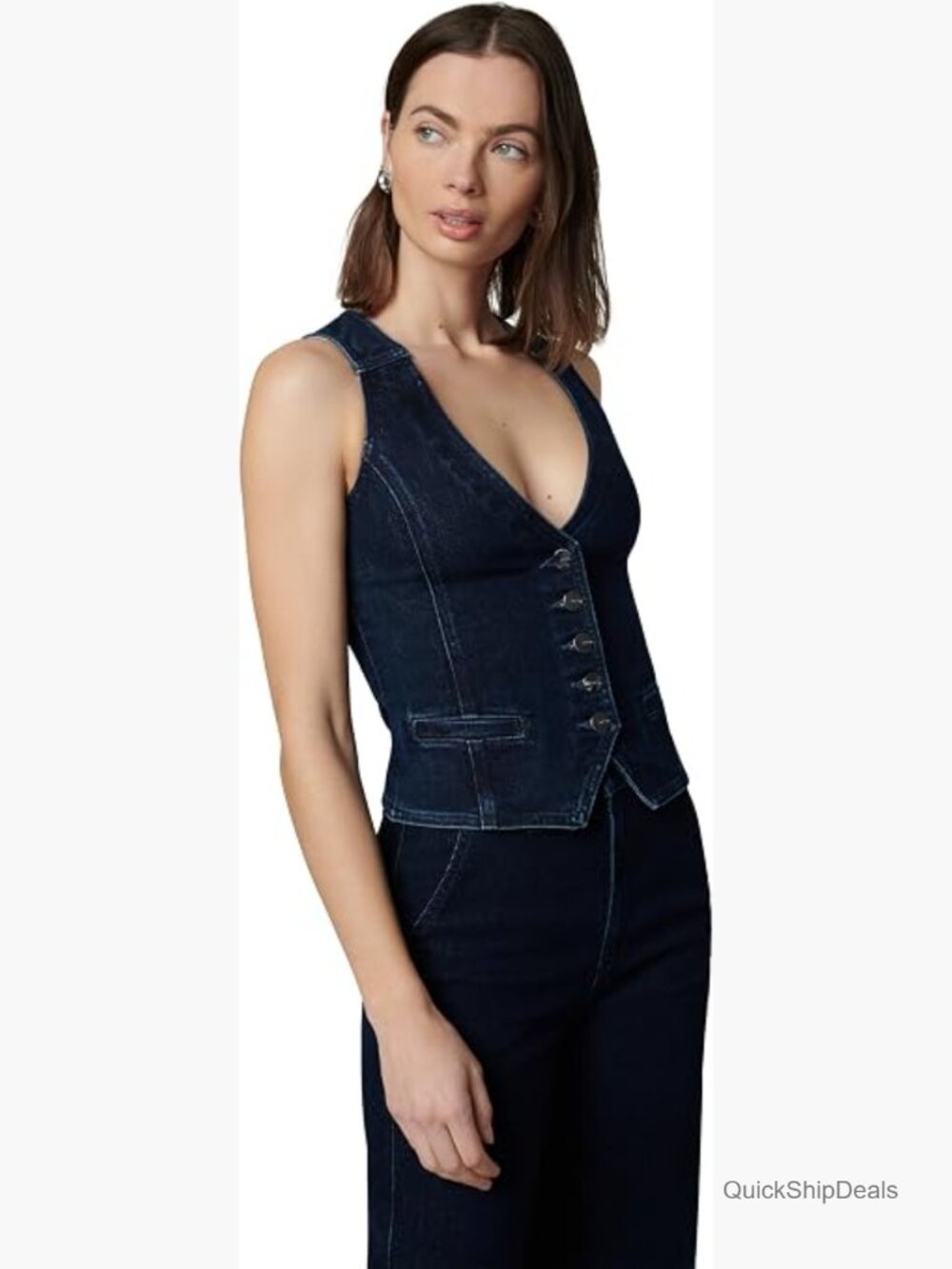 Denim Waistcoat Sleeveless Vest Fitted with Pocket Front Button Closure - Picture 1 of 7